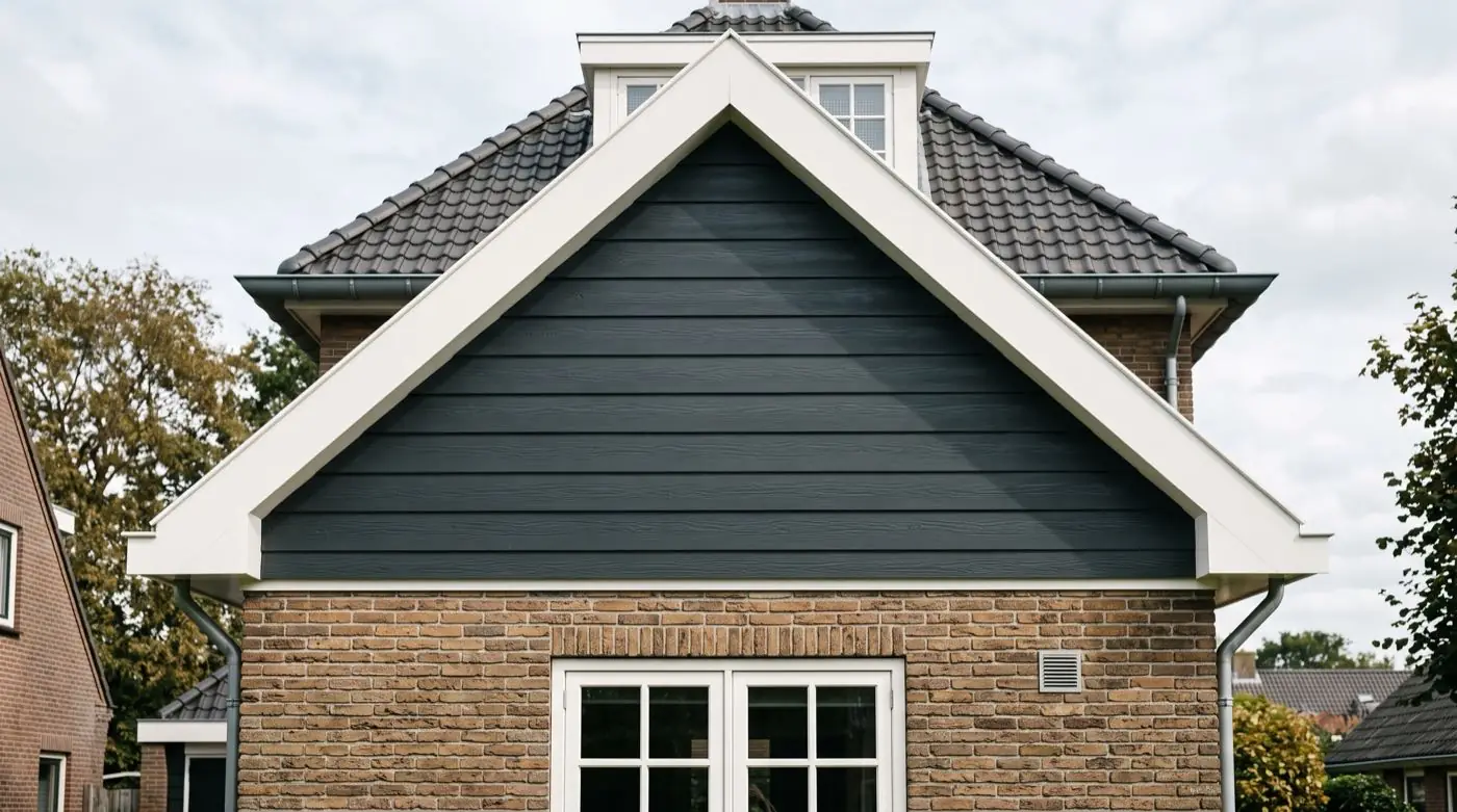Topgevel bekleed met antracietkleurige Keralit delen